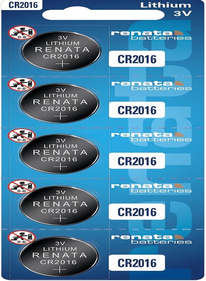 Renata CR2016 Batteries - 3V Lithium Coin Cell 2016 Battery (5 Count)